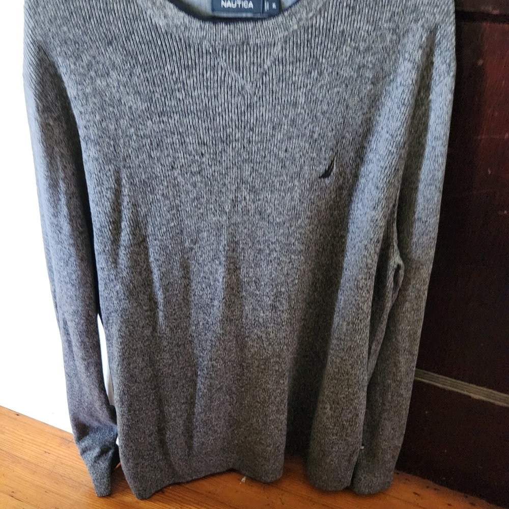 Nautica Gray Crewneck Sweater Soft Knit Casual